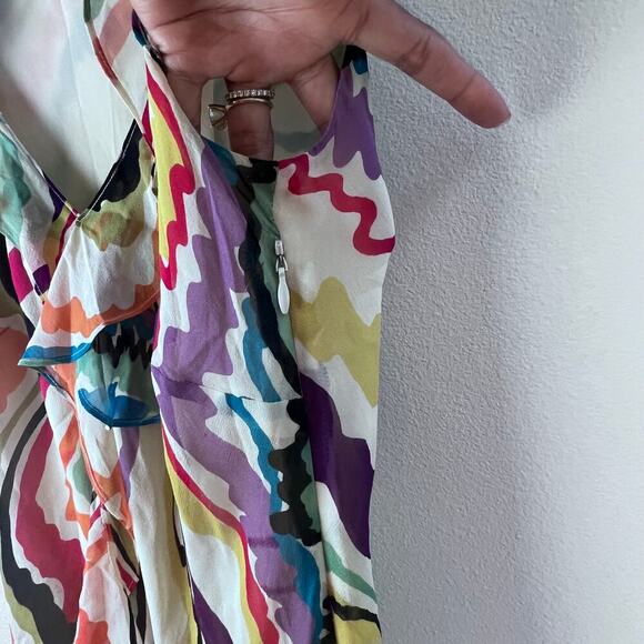 Anthropologie C. Keeper 100% Silk V-Neck Ruffled Abstract Women's Dress Size 6 - Picture 10 of 10